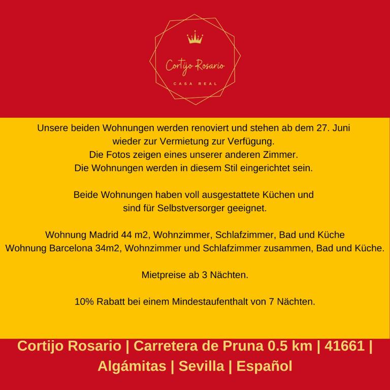 Certifikát, hodnocení, plakát nebo jiný dokument vystavený v ubytování Cortijo Rosario