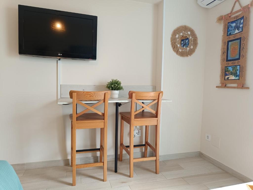 Televízia a/alebo spoločenská miestnosť v ubytovaní Acuario Benalmádena
