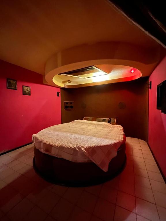 a bedroom with a large bed in a red room at Motel Cocovi in Ciudad Lujan de Cuyo