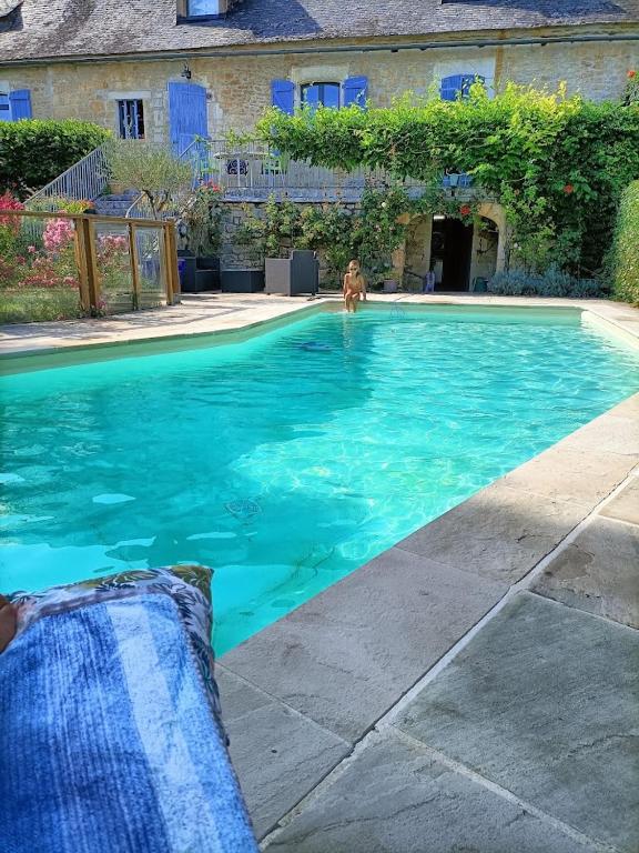 a person swimming in a swimming pool at Chambre d'hôtes de la dame blanche in Borrèze
