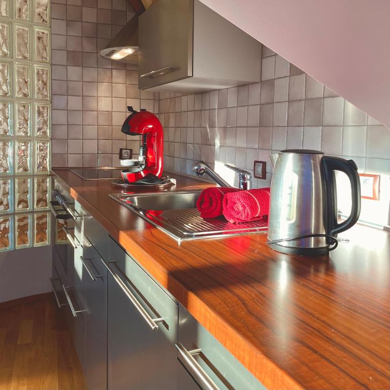 Kuchyň nebo kuchyňský kout v ubytování Apartmány Bašta & Wellness