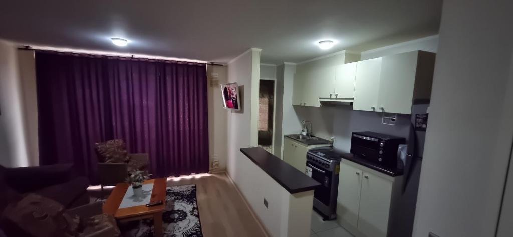 a room with a kitchen and a living room at Espacio De Relajo Acondicionado Para El Descanso in Villarrica