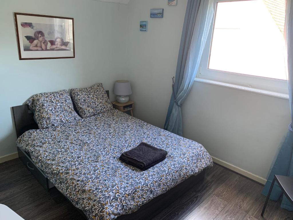 a small bedroom with a bed and a window at Chez Tiina in Colmar