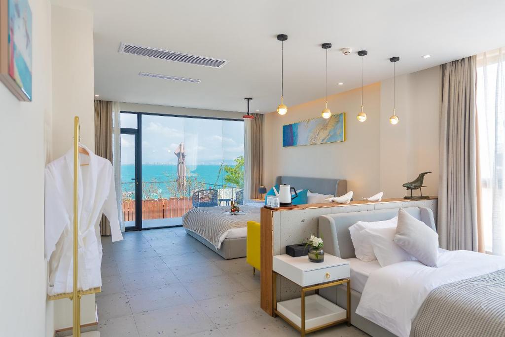 Ένα ή περισσότερα κρεβάτια σε δωμάτιο στο Tianya Jingxi Seaview Inn in Sanya