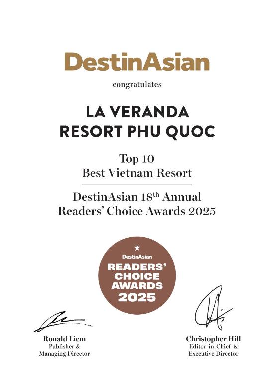 Certifikát, hodnocení, plakát nebo jiný dokument vystavený v ubytování La Veranda Resort Phu Quoc - MGallery