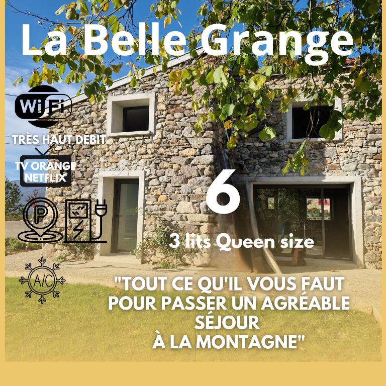 un magazine publicitaire pour une maison avec une façade en pierre dans l'établissement La belle grange, à Arnave