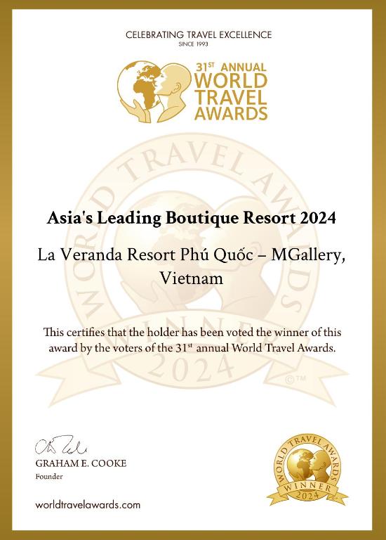 Certifikát, hodnocení, plakát nebo jiný dokument vystavený v ubytování La Veranda Resort Phu Quoc - MGallery