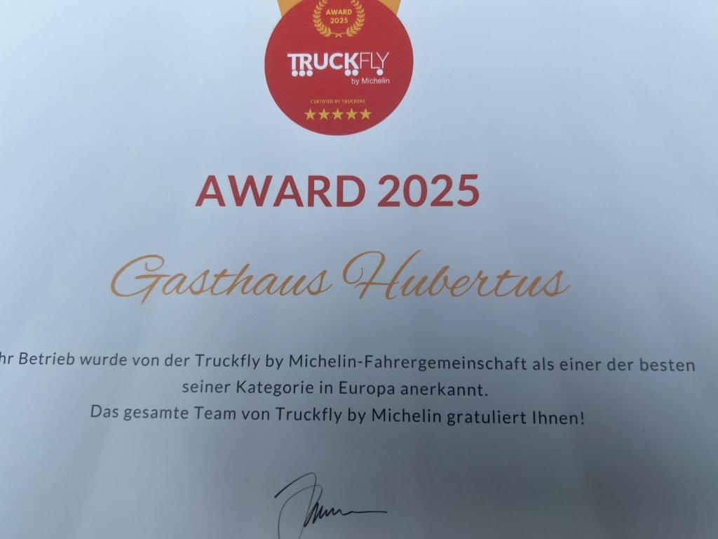 Certifikát, hodnocení, plakát nebo jiný dokument vystavený v ubytování Gasthaus Hubertus