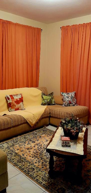 a living room with a couch and a coffee table at Casa Vintage in Joinville