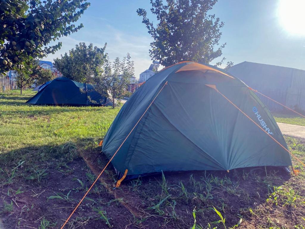 two tents sitting in the grass in a field at Relax by the Sea Camping in Costinesti