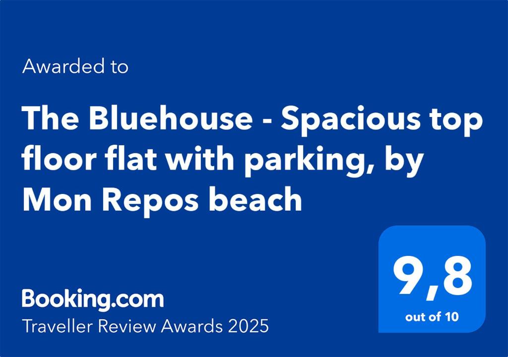 Certifikát, ocenenie alebo iný dokument vystavený v ubytovaní The Bluehouse - Spacious top floor flat with parking, by Mon Repos beach