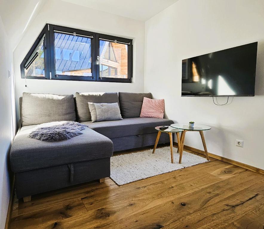 TV a/nebo společenská místnost v ubytování Mountains & Lakes - Chaletdorf & Appartements