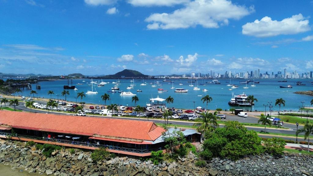 a view of a harbor with boats in the water at The Beach House in Panama City