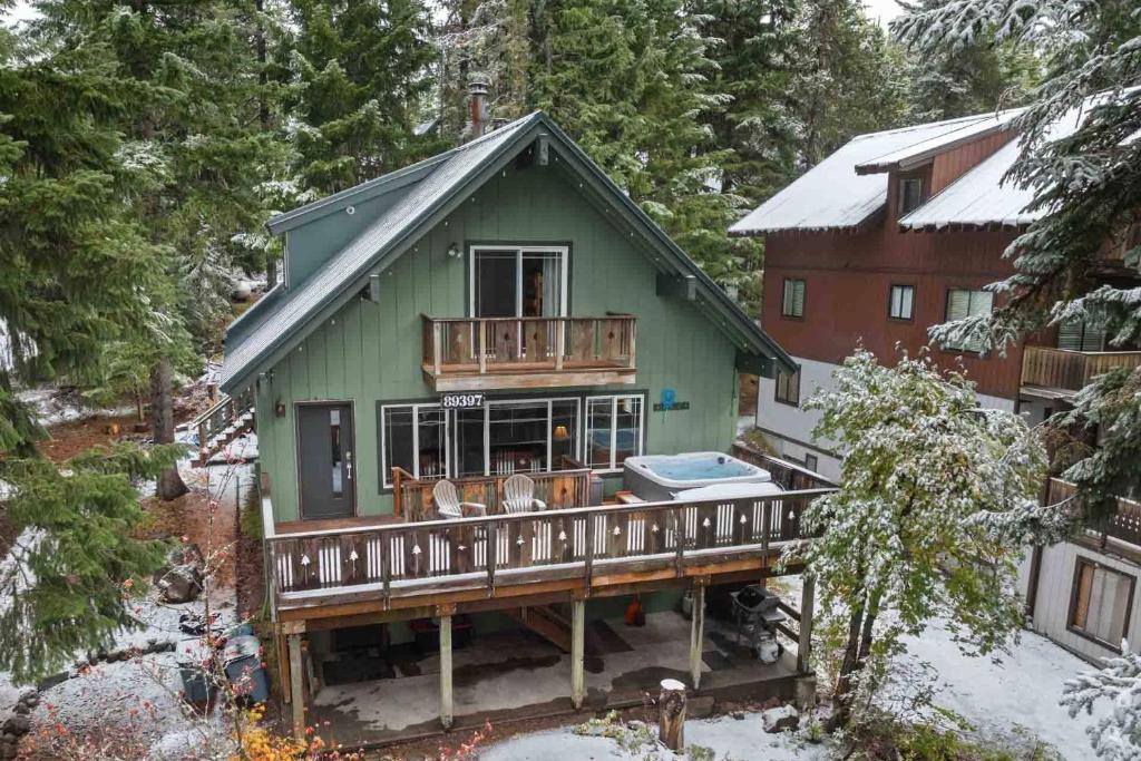 an aerial view of a house with a deck at Mt. Hood Chalet in Government Camp
