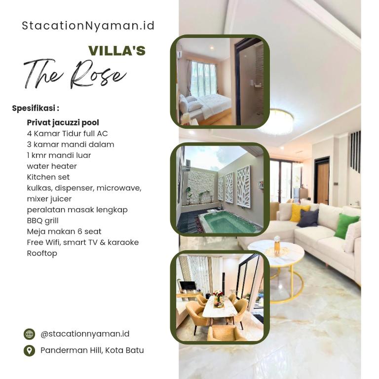 un collage de trois photos d'un salon dans l'établissement Villa Kota Batu 3 Kamar Privatpool, à Tlekung