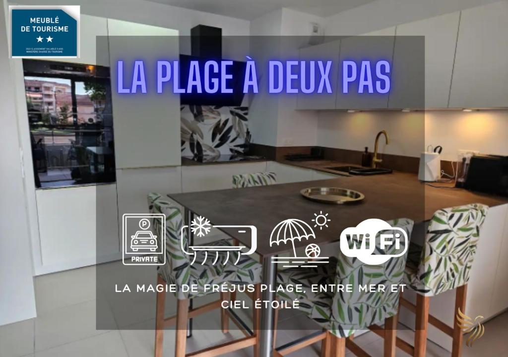 un panneau qui dit la place d'une épicerie fine pas dans une cuisine dans l'établissement T2 Evasion Azur- 4 pers,150 mer, terrasse, parking - Capitalchic Services Fréjus plage, à Fréjus