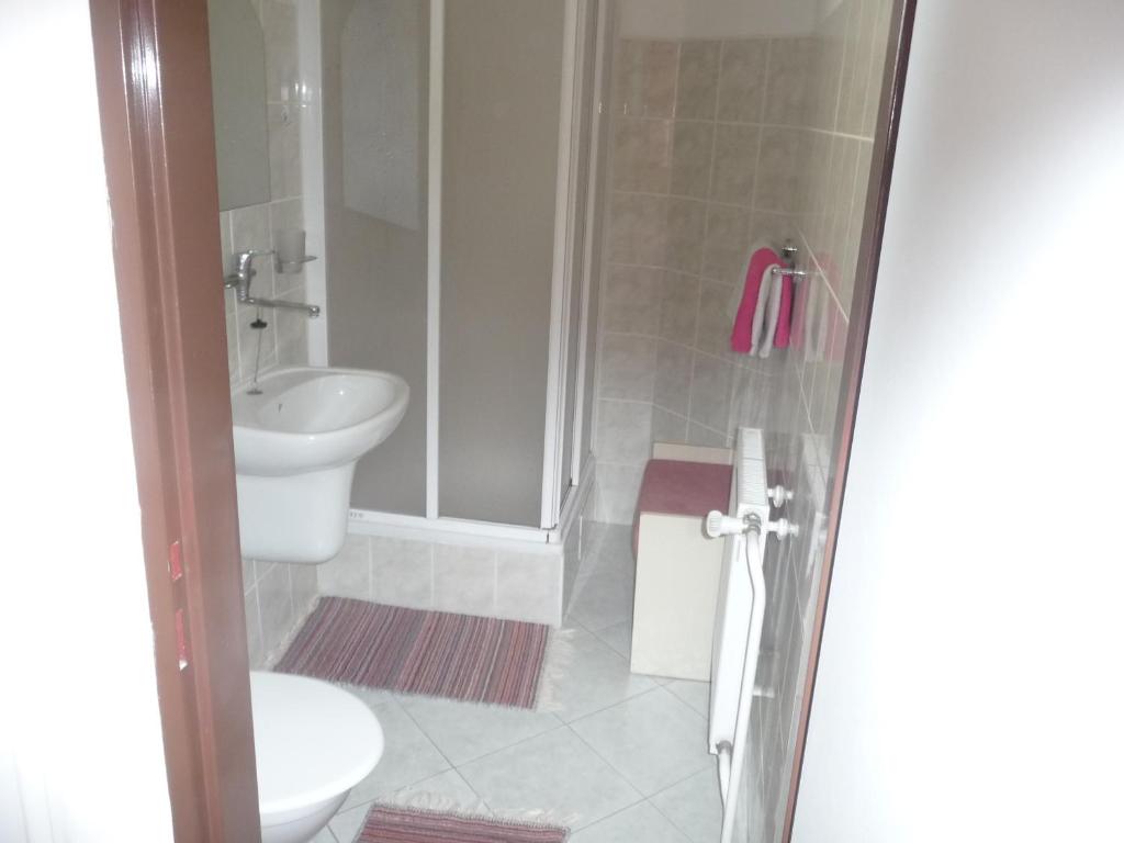 un bagno con un water e un lavandino di Penzion Zavodsky a Cesky Krumlov