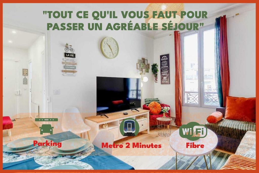 Μια τηλεόραση ή/και κέντρο ψυχαγωγίας στο Paris Élégance Private Parking et Metro 2 minutes