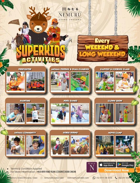 a collage of pictures of the super marioautsauts activities at Nemuru Grand Bhuvana Ciawi in Bogor