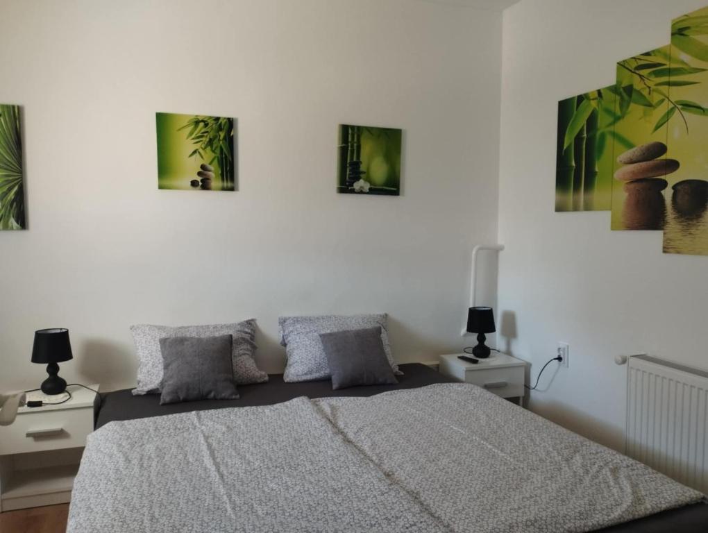 Postel nebo postele na pokoji v ubytování Viola Apartmanok Bogács