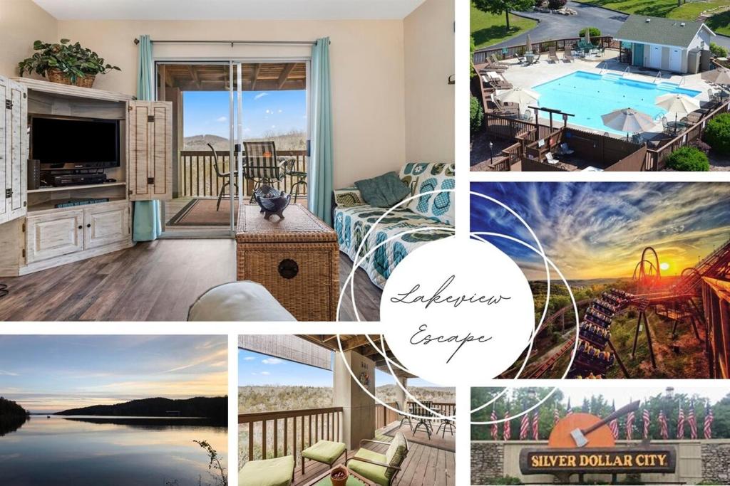 ブランソンにあるThe Cove 9-4 By SDC, Big Deck, Pool, Hot Tub, Lake View, No Stairsのアオミニウム物件写真のコラージュ