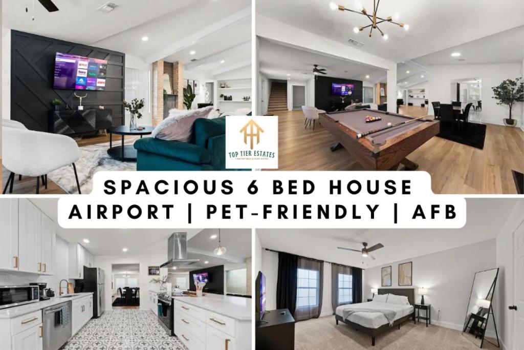 a collage of photos of a living room and a bed house at Spacious 6 Bed House Pet Friendly AFB in San Antonio
