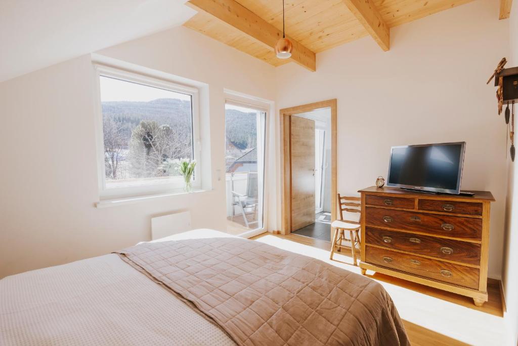 a bedroom with a bed and a tv on a dresser at Appartement Eden Top 11 in Sauerfeld