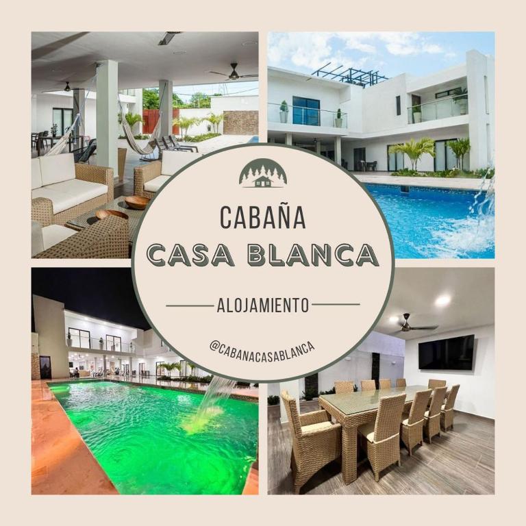 a collage of photos of a villa and a swimming pool at Cabaña CasaBlanca in Santa Marta