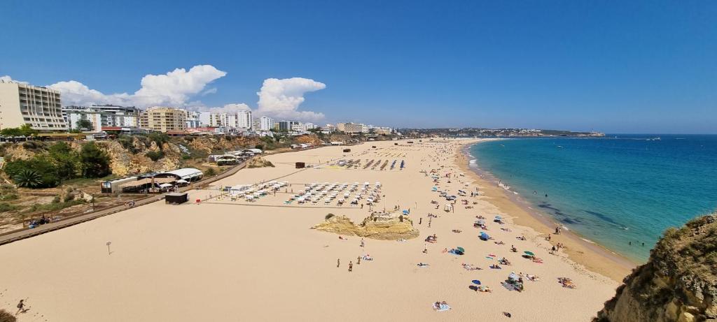 una spiaggia con molta gente e l'oceano di Praia da Rocha Flamingo Residence Summer a Portimão