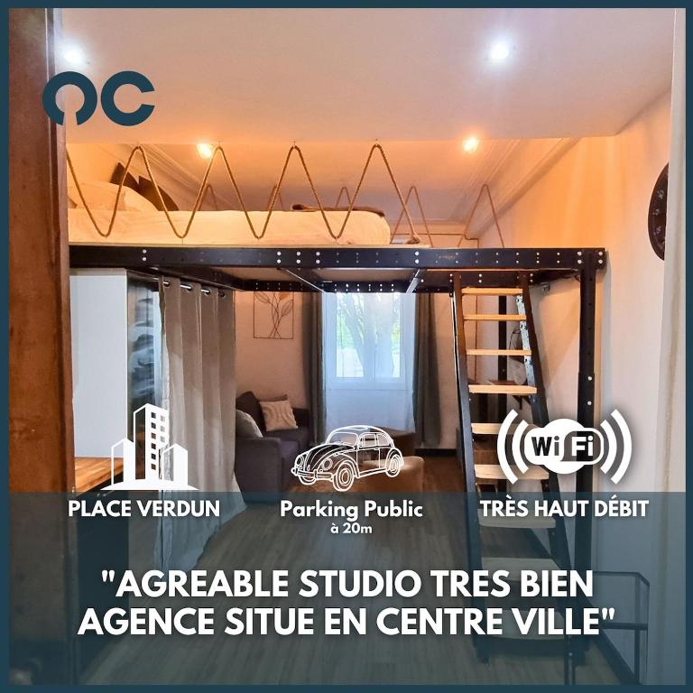 Cette chambre dispose de lits superposés. dans l'établissement Le Verdun - Agréable studio en centre ville, à Pau