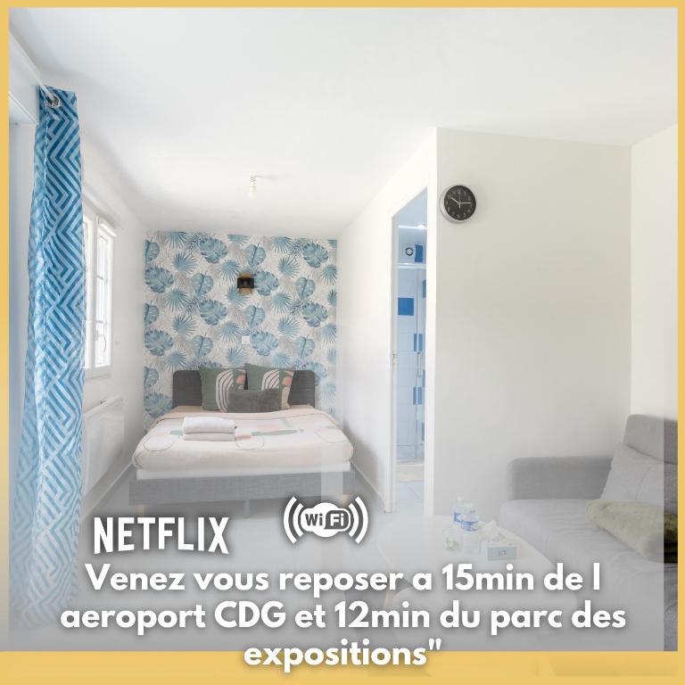 Photo de la galerie de l'établissement bleu lagon studio Moderne À 10 min de CDG et du parc expositions, à Tremblay-en-France