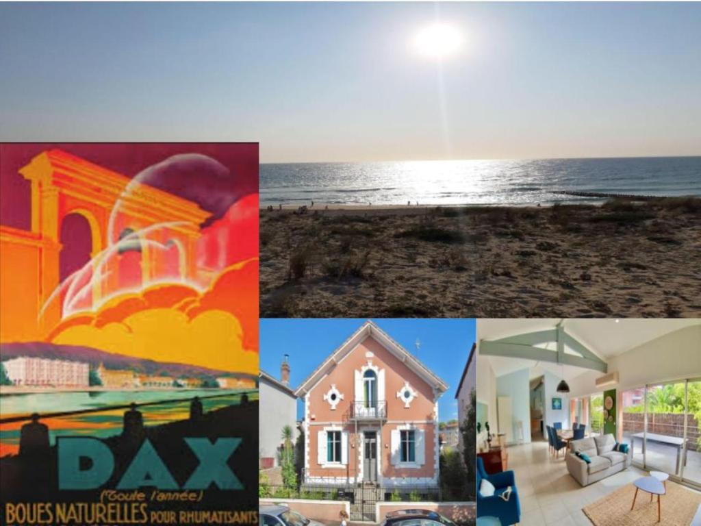 a collage of pictures of a house and the beach at Villa MAGDA à 30 mn mer pour vacances ou cure in Dax