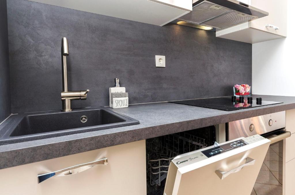 Kuchyň nebo kuchyňský kout v ubytování Apartments Ani