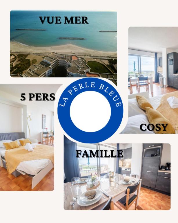 un collage de photos d'une maison dans l'établissement La Perle Bleue Vue sur mer-Terrasse-Parking-Plage Top ProsConciergerie Palavas-les-Flots, à Palavas-les-Flots