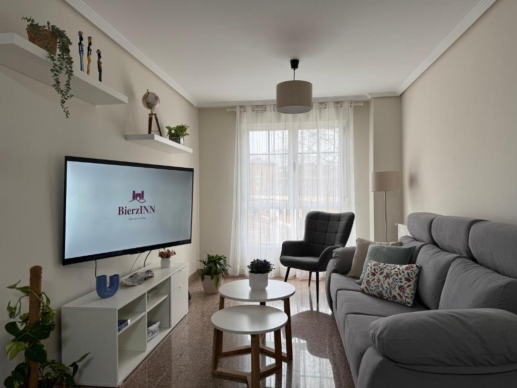 ポンフェラーダにあるBierzINN Apartamentos - Martina IIのソファとテレビのあるリビングルーム