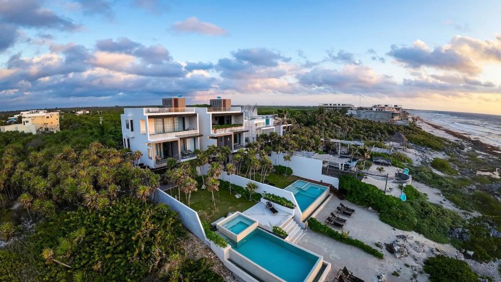 an aerial view of a house on the beach at Oceanview villa 4BR Concierge Service in Tulum