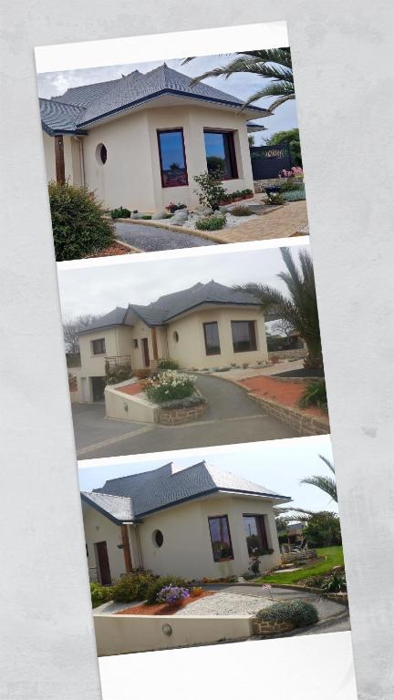 deux photos d'une maison avec un toit dans l'établissement Mer D'Iroise, à Plouarzel