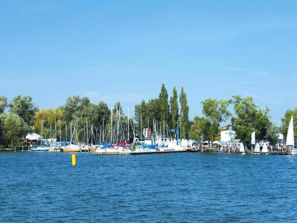 a large body of water with boats docked at Ferienwohnung, Schwerin in Schwerin