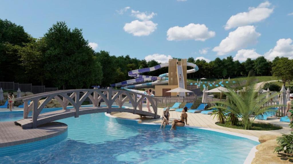 a rendering of a pool at a water park at Camping Saint Avit Loisirs in Journiac
