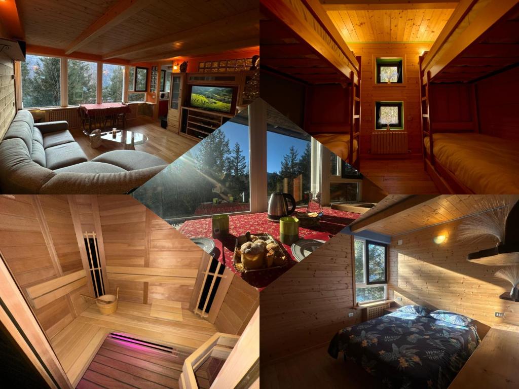 un collage di foto di una casa di Chalet DolceVista con SPA, vicino a Cortina d'Ampezzo a Borca di Cadore