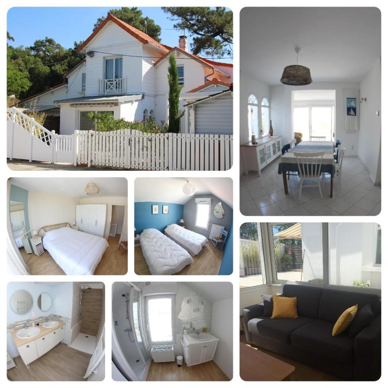 un collage de quatre photos d'une maison dans l'établissement Maison pleine de charme - Plage a 200m, à Saint-Brévin-lʼOcéan