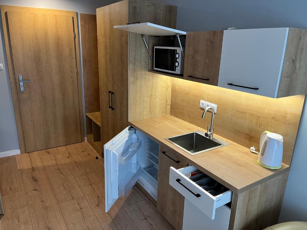 Kuchyň nebo kuchyňský kout v ubytování VILLA VARSOVIA ROWY