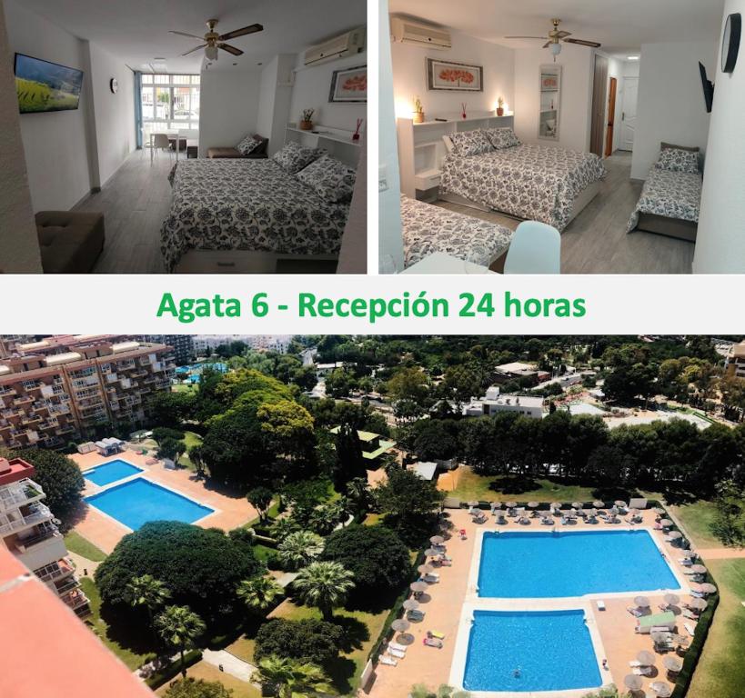a collage of two pictures of a hotel room at Agata 6 - 24h reception in Benalmádena