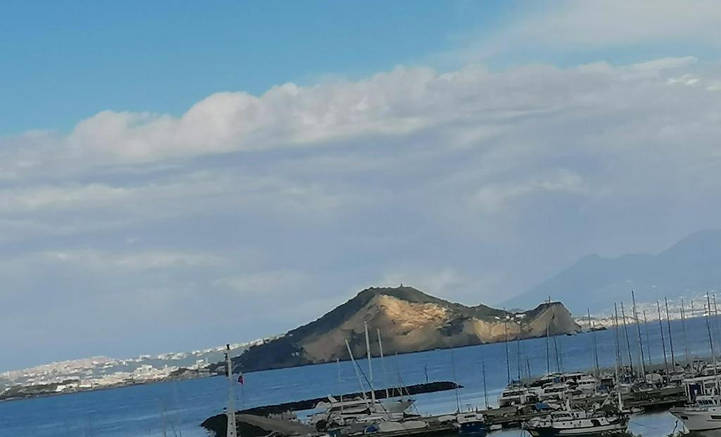 a view of a mountain with boats in a harbor at Casa sul mare in Procida