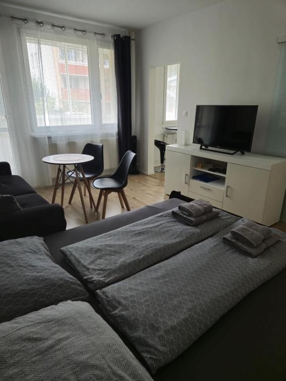 A television and/or entertainment centre at Apartment Klimka with balcony, free wifi and free parking