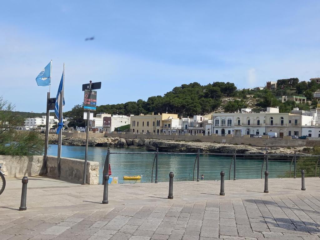 a body of water with flags in front of a city at M & G - Casa Vacanze in Santa Maria al Bagno