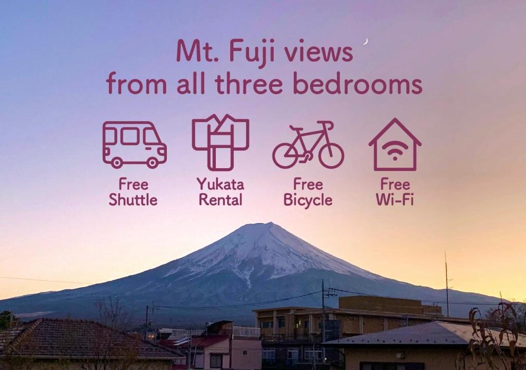 Una imagen de una montaña con diferentes símbolos. en Asahi, en Fujiyoshida