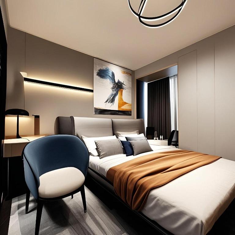 Postel nebo postele na pokoji v ubytování 和樾 City View Hotel - Guangzhou Taikoo Hui Zhujiang New Town Tianhe Sports Cente-Canton Fair