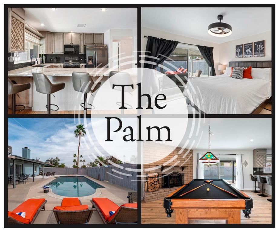 a collage of four pictures of a mansion at The Palm House Tempe in Tempe