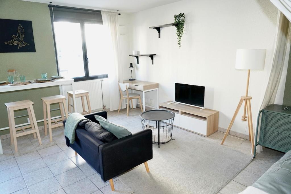 un salon avec un canapé et une table dans l'établissement Cosy Lafayette, à Lyon